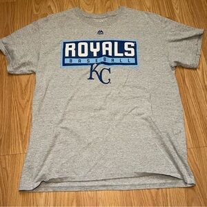 Kansas City Royals T-Shirt Gray Majestic Mens Large MLB Baseball Script Spellout